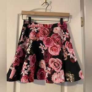 AQUA Girls Black Pink Flowered A Line Skirt